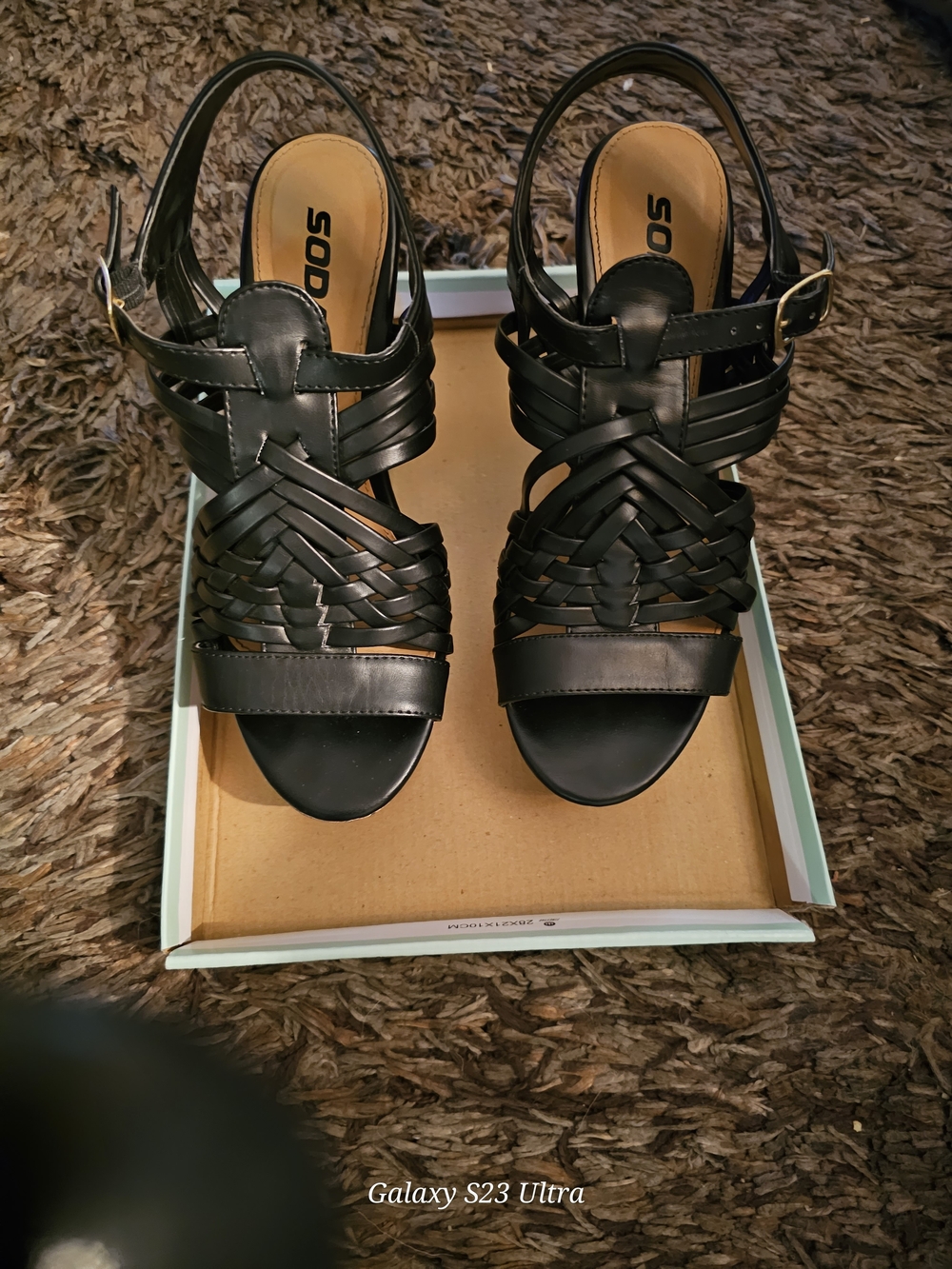 Soda Black Woven Leather Slingback Heels